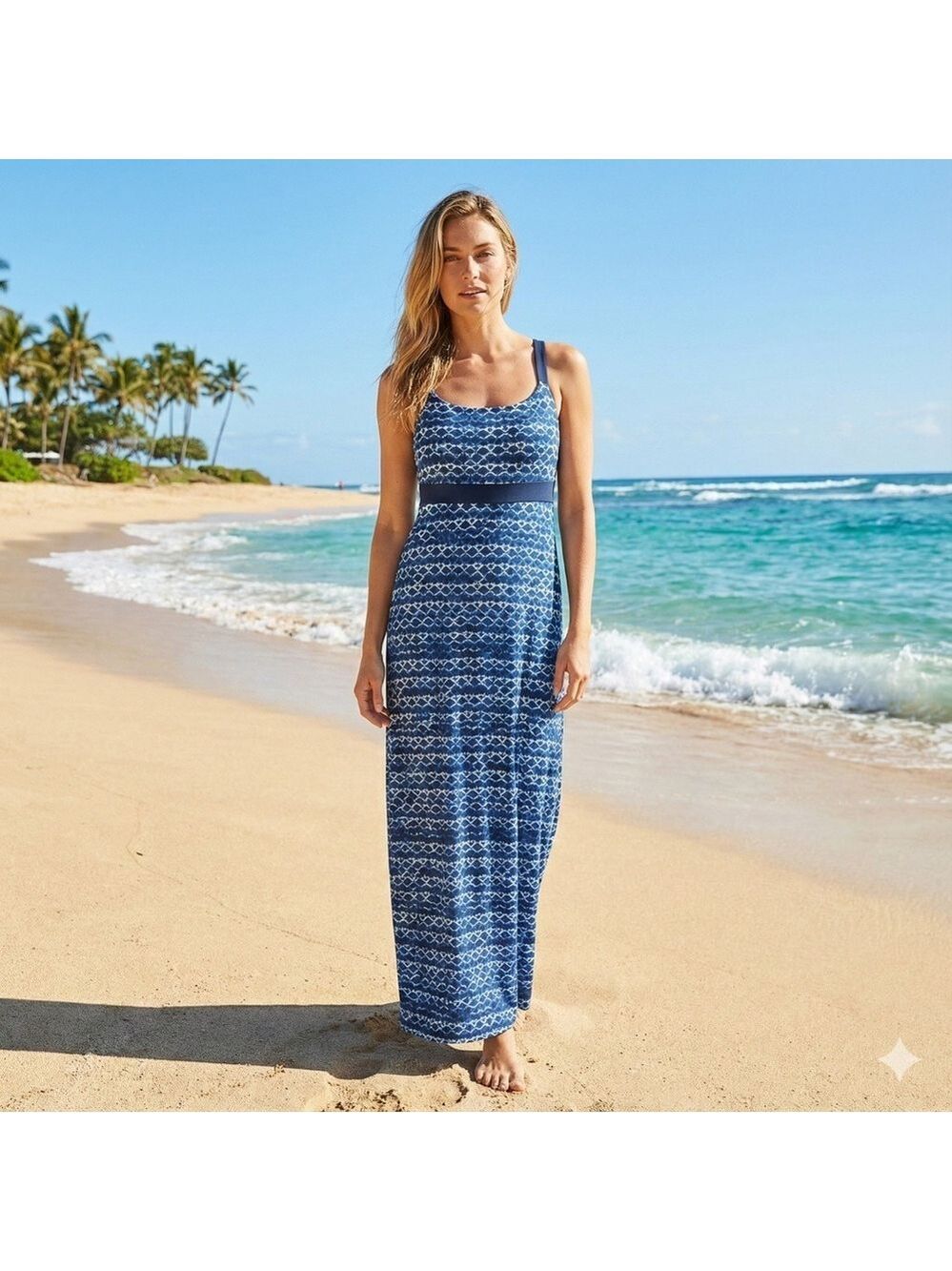 EDDIE BAUER Jersey Knit ‘Aster’ Maxi Dress Crossover Back Wide Straps US Sz XS